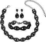 M?MIRACULOUS GARDEN 3/4 Pieces Women's Jewelry Sets Rhinestone Crystal Bridal Tiara Crown Choker Necklace Link Bangle Bracelet Teardrop Dangle Earrings Set and Rhinestone Handbag for Wedding Party
